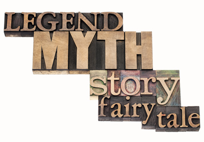 legend, myth, story, fairy tale - isolated word abstract in vintage letterpress wood type printing blocks